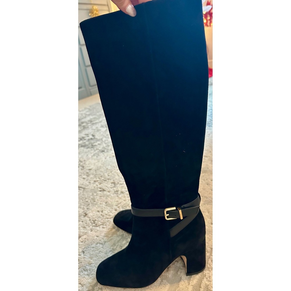 J.McLaughlin Gaia Suede Tall Boots Black Block Heel Side Zip‎ Buckle Detail 6 - Picture 7 of 10